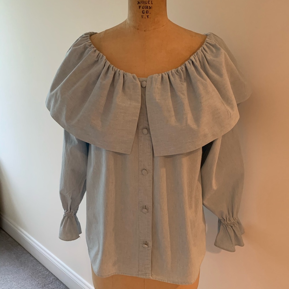 Blue Chambray on / off shoulder blouse